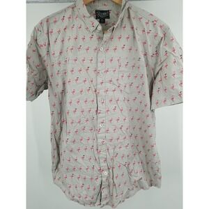 Retrofit Men's Shirt Flamingo Print Short Sleeve Button Down XL Pocket‎
